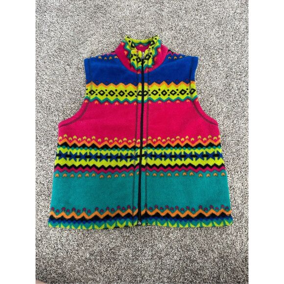 vintage susan bristol zipper up fleece vest colorful retro aztec print womens XS - Picture 2 of 9